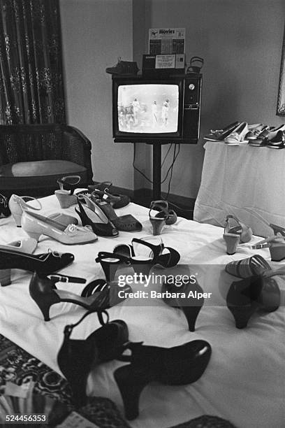 Selection of womens on display for a shoe convention in New York City, USA, 29th November 1980.