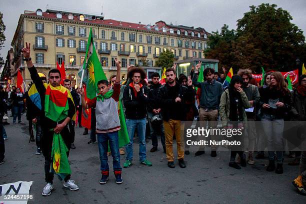 Thousands march through Turin, Italy on October 13, 2015 during a demonstration against the deadly attacks in Ankara and against Turikish President...
