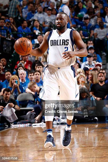 Raymond Felton of the Dallas Mavericks dribbles the ball in Game Three of the Western Conference Quarterfinals against the Oklahoma City Thunder...