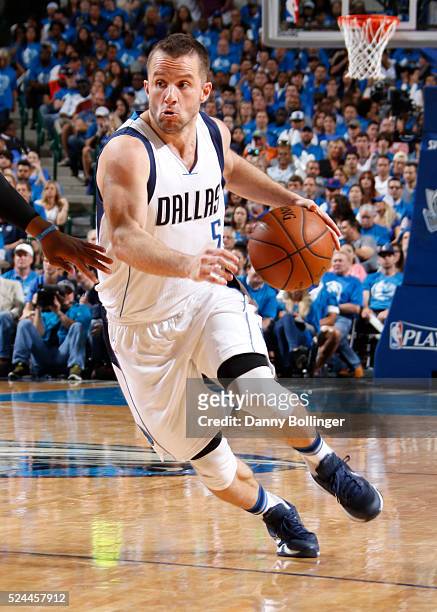 Barea of the Dallas Mavericks dribbles the ball in Game Three of the Western Conference Quarterfinals against the Oklahoma City Thunder during the...