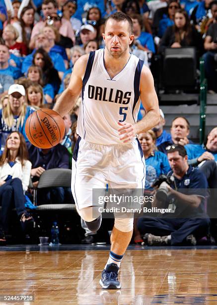 Barea of the Dallas Mavericks dribbles the ball in Game Three of the Western Conference Quarterfinals against the Oklahoma City Thunder during the...