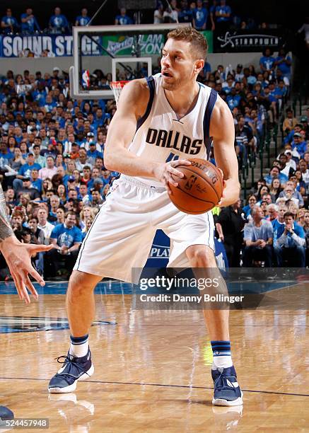 David Lee of the Dallas Mavericks passes the ball in Game Three of the Western Conference Quarterfinals against the Oklahoma City Thunder during the...