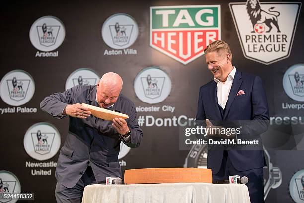 Jean-Claude Biver and Peter Schmeichel announce TAG Heuer as the Official Timekeeper of The Premier League on April 26, 2016 in London, England.