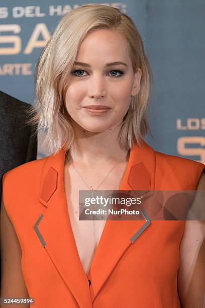 Actress Jennifer Lawrence attends &quot;The Hunger Games: Mockingjay - Part 2&quot; photocall at the Villamagna Hotel on November 10, 2015 in Madrid,...