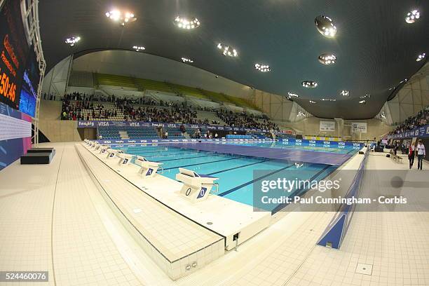 The Aquatic Centre during the Fina Synchronised Swimming events at the London Olympic Park 22 April 2012 --- Image by �� Paul Cunningham/Corbis