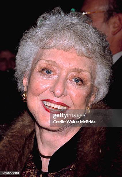 Celeste Holm attending opening night of Noises Off at the Brooks Atkinson Theatre, New York City. Nov. 1, 2001.