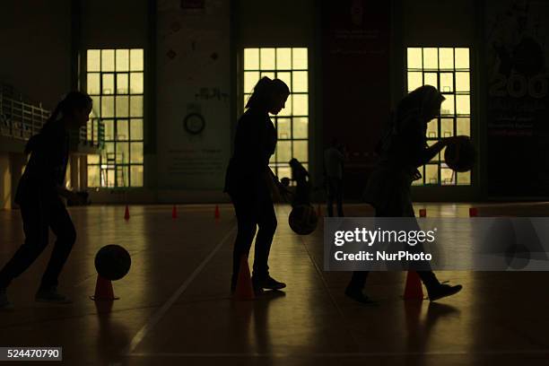 Palestinian girls basketball training exercise in Gaza City as part of an initiative to empower young girls. In Gaza City on September 7 aged between...