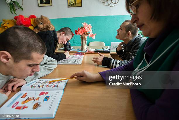 Speech therapist works with teens with mental disorders, Teterivka's Orphanage and Boarding school. Zhytomyr, Ukraine. 2 of February, 2015. Photo by...