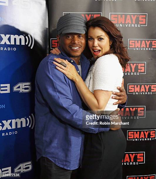 Bellamy Young visits 'Sway in the Morning' with Sway Calloway at SiriusXM Studio on April 26, 2016 in New York City.