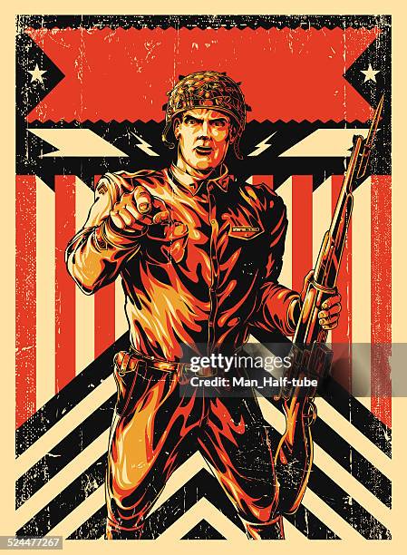 propaganda en posters world war soldier poster - propaganda posters stock illustrations