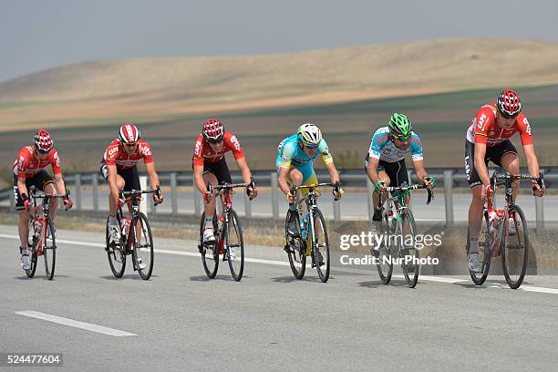 Riders from Lotto Soudal team lead the breakaway group during the third stage of the 52nd Presidential Tour of Turkey 2016, Aksaray Konya Stage . On...
