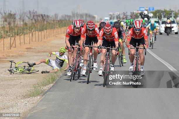 Riders from Lotto Soudal team lead the breakaway group during the third stage of the 52nd Presidential Tour of Turkey 2016, Aksaray Konya Stage . On...
