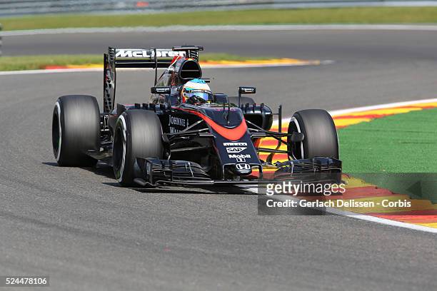 Fernando Alonso of the Mclaren Honda Team during the 2015 Formula 1 Shell Belgian Grand Prix free practice 2 at Circuit de Spa-Francorchamps in...