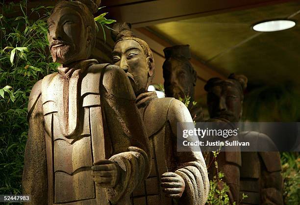 Statues of ancient Chinese warriors are seen in a floral display at Macy's March 18, 2005 in San Francisco, California. Macy?s Union Square store is...