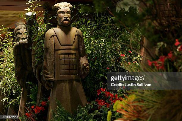 Statues of ancient Chinese warriors are seen in a floral display at Macy's March 18, 2005 in San Francisco, California. Macy?s Union Square store is...