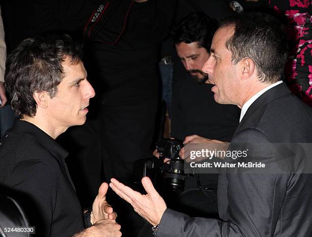 Ben Stiller & Jerry Seinfeld at the Opening Night Performance After Party for "Long Story Short" Starring Colin Quinn at the Helen Hayes Theatre in...