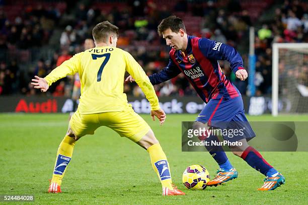 Febrero- SPAIN: Leo Messi and Vietto in the match beetween FC Barcelona and Vllarreal, fot the week 21 of the sanish league, played at the Camp Nou,...