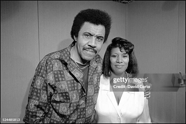 Portrait of Jimmy Ruffin and Brenda Holloway in a recording studio, London, UK, 1987.