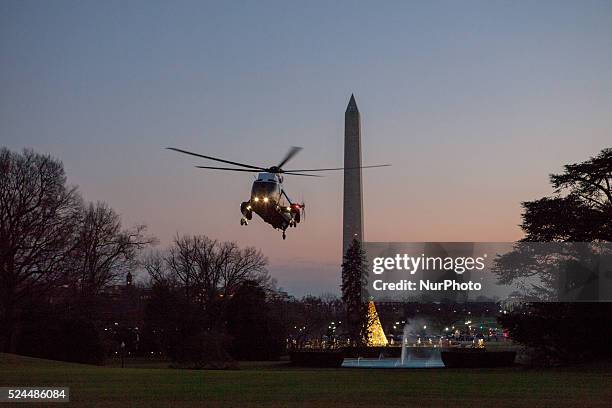 On Friday, December 18 US President Barack Obama and the first family depart from the South Lawn of The White House on Marine One enroute to their...