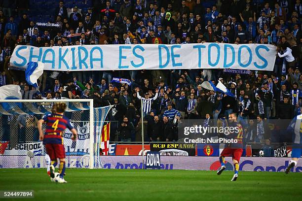 January 13- SPAIN: messaje to Gerard Pique fROM Espanyol supporters during the match between RCD Espanyol and FC Barcelona, corresponding to the...