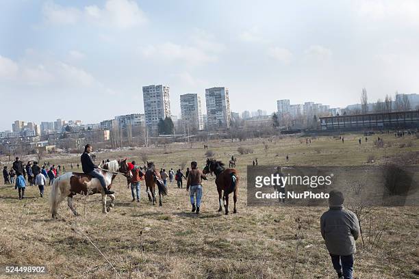 Bulgarian Roma celebrate Horse Easter in the Fakulteta neighborhood of Sofia on February 28, 2015. Every year on St. Todor's day, horse enthusiasts...