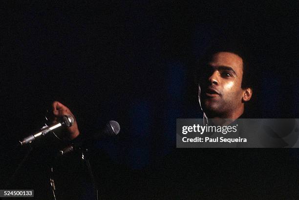 Black Panther Party leader Huey Newton speaks at the Chicago Coliseum, Chicago, Illinois, April 1969.