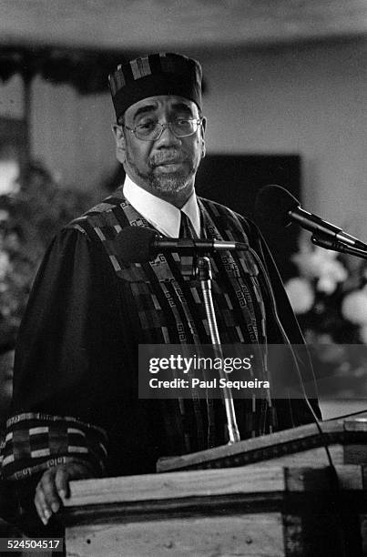 Congressman Bobby Rush speaks from the pulpit, as a minister in the Missionary Baptist Church, in the south side, Chicago, Illinois, 2000.