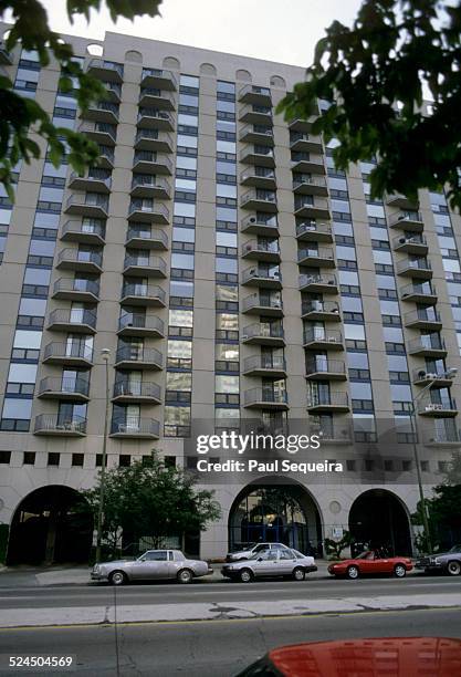 Scene in the downtown River North neighborhood,, Chicago, Illinois, 1980s.