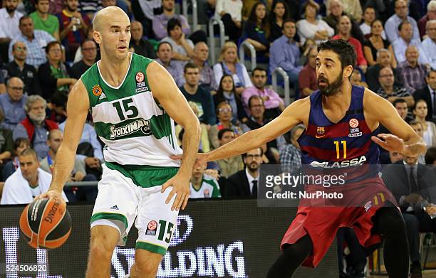 October 29- SPAIN: Juan Carlos Navarro and Nick Calathes during the match between FC Barcelona and Panathinaikos, corresponding to the week 3 of the...