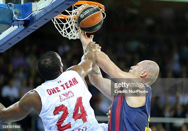 November- SPAIN: Samardo Samuels and Maciej Lampe in the match between FC Barcelona and Emporio Armani, for the week 7 of the Euroleague basketball...