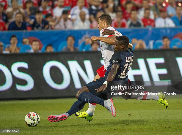 Paris St. Germain's Serge Aurier and SL Benfica's Lima in the International Champions Cup in Toronto.