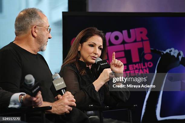 Oscar-winning Screenwriter Emilio Estefan and Grammy Award-winning Gloria Estefan discuss their Broadway show "On Your Feet" at AOL Studios in New...