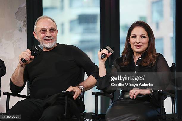 Oscar-winning Screenwriter Emilio Estefan and Grammy Award-winning Gloria Estefan discuss their Broadway show "On Your Feet" at AOL Studios in New...