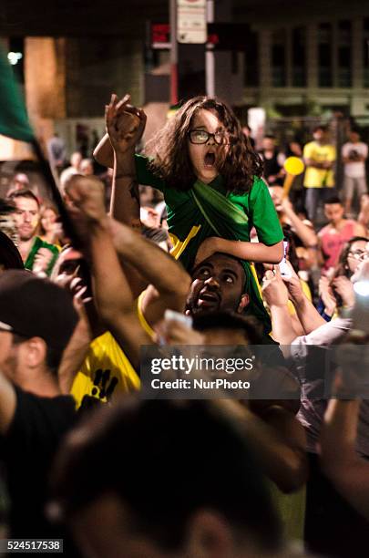 Demonstration in avenida Paulista, downtown S��o Paulo, Brazil, requesting the impeachment of president DIlma Rousseff and the prison of ex-president...