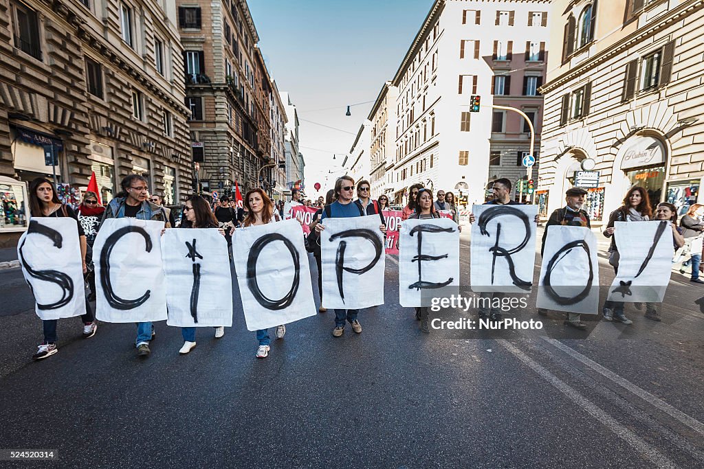 Trade unions protest against Renzi's school reform in Rome