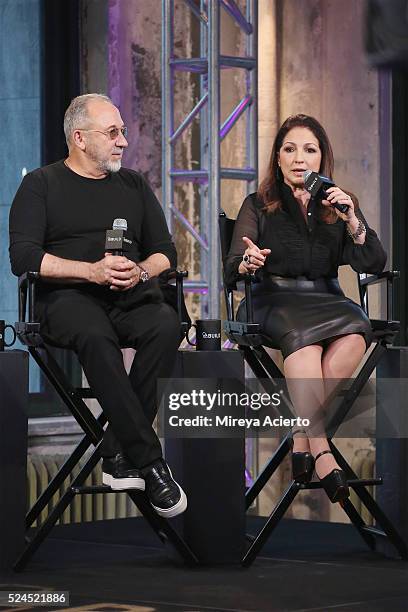 Oscar-winning Screenwriter Emilio Estefan and Grammy Award-winning Gloria Estefan discuss their Broadway show "On Your Feet" at AOL Studios in New...