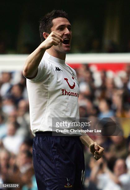 Robbie Keane of Tottenham Hotspur celebrates scoring the winning goal during the Barclays Premiership match between Tottenham Hotspur and Manchester...