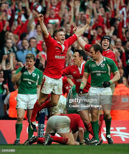 Dwayne Peel, the Welsh scrumhalf celebrates at the final whistle as Wales' win the Grand Slam after defeating Ireland in the RBS Six Nations...