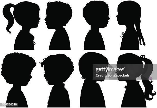 boys and girls in silhouette - profile view stock illustrations