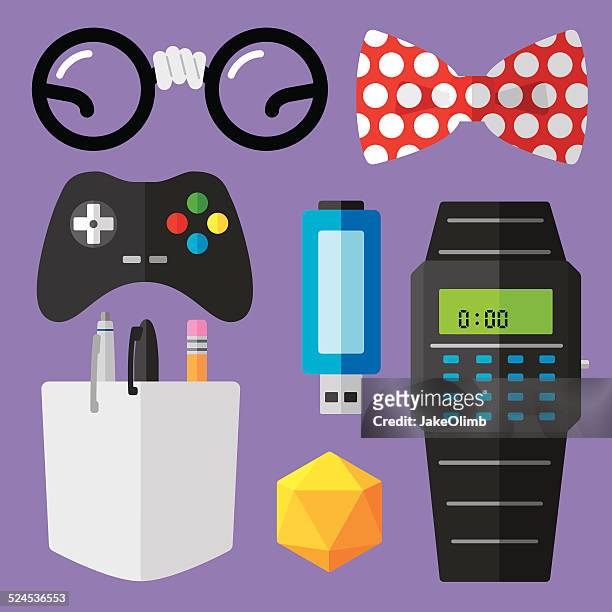nerd icons flat - geek stock illustrations