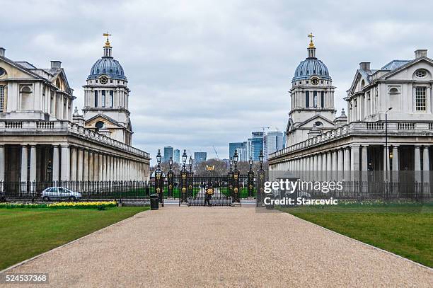greenwich and canary wharf in london - greenwich museum stock pictures, royalty-free photos & images