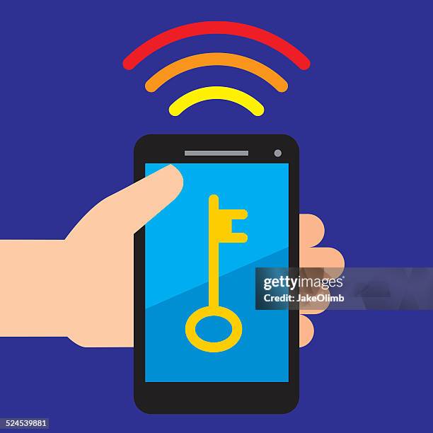 illustrazioni stock, clip art, cartoni animati e icone di tendenza di smartphone chiave - access control cartoon