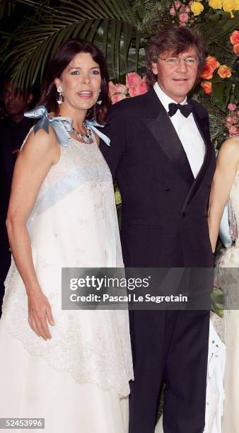 Princess Caroline of Hanover and Prince Ernst August of Hanover arrive at the Rose Ball 2005 at The Sporting Monte Carlo on March 19, 2005 in Monte...