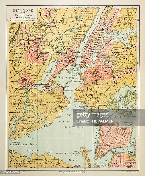 karte von new york city 1895 - new york map stock-grafiken, -clipart, -cartoons und -symbole