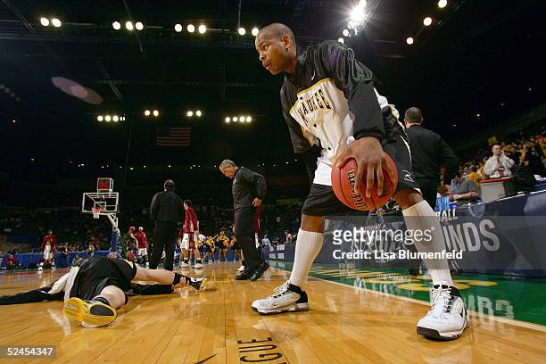 Ed McCants of the Wisconsin-Milwaukee Panthers warms up prior to taking on the Boston College Eagles during the second round of the 2005 NCAA...