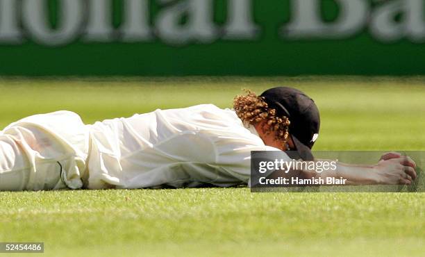 Hamish Marshall of New Zealand shows his frustration after dropping Adam Gilchrist of Australia during day three of the 2nd Test between New Zealand...