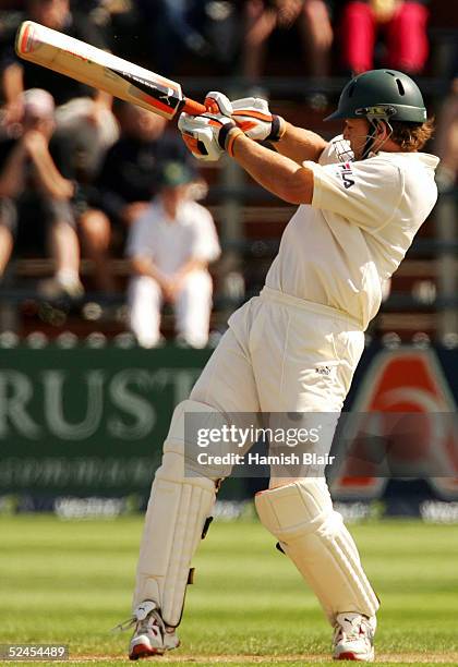 Adam Gilchrist of Australia hits a six during day three of the 2nd Test between New Zealand and Australia played at the Basin Reserve on March 20,...
