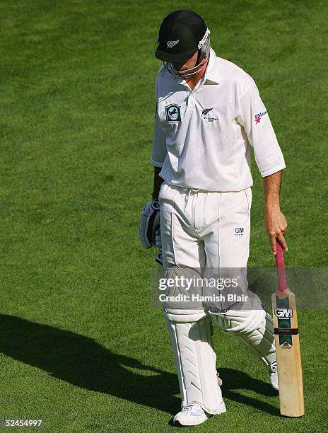 Stephen Fleming of New Zealand leaves the field after being dismissed for a duck during day three of the 2nd Test between New Zealand and Australia...