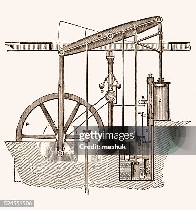 Machine engine, 19th century illustration Machine engine, 19th century illustration