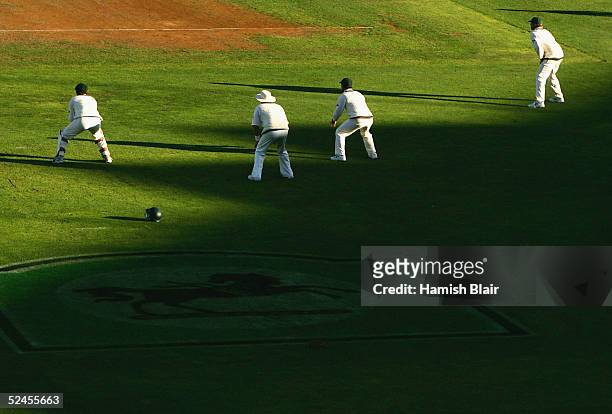 The Australian slip cordon look on during day three of the 2nd Test between New Zealand and Australia played at the Basin Reserve on March 20, 2005...